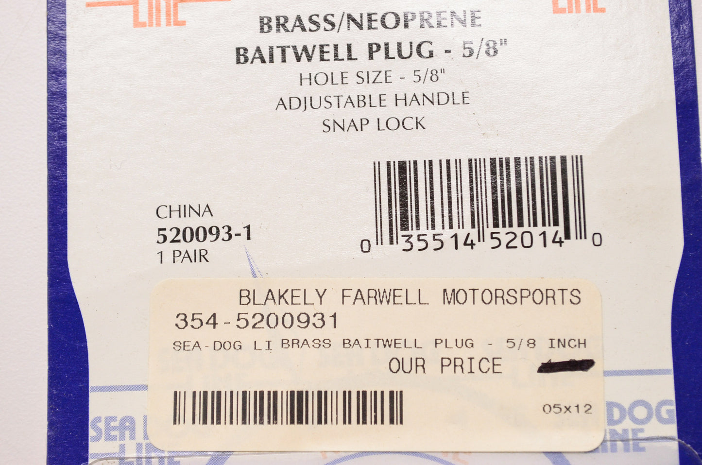 Brass Neoprene Baitwell Plug 5/8' Qty 2 NOS