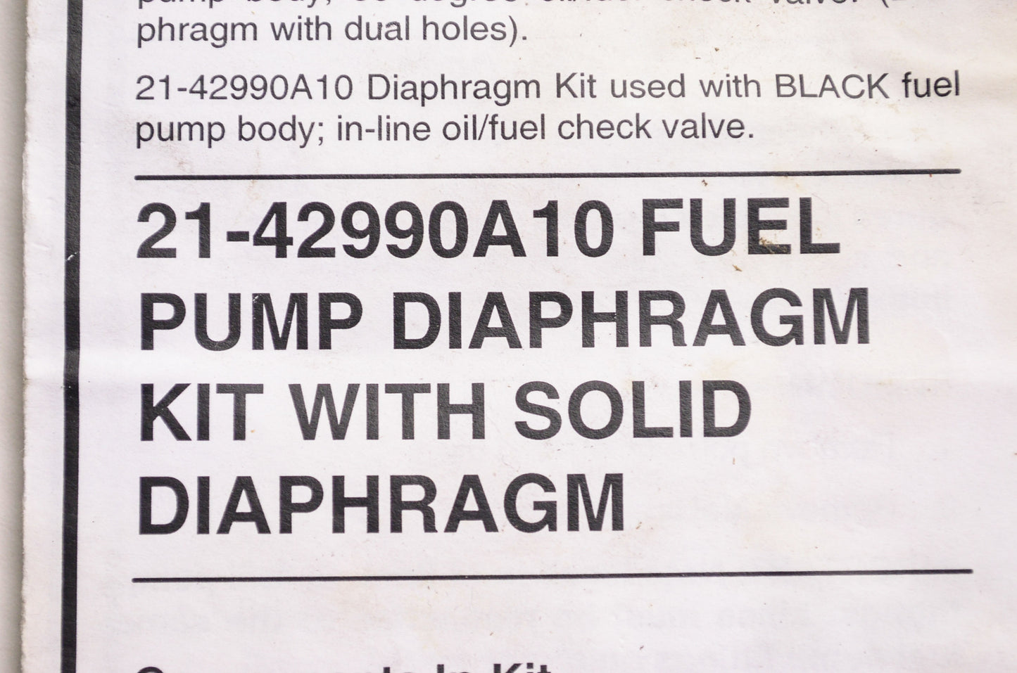 Marine Fuel Pump Diaphragm Kit w/ Solid Diaphragm NOS