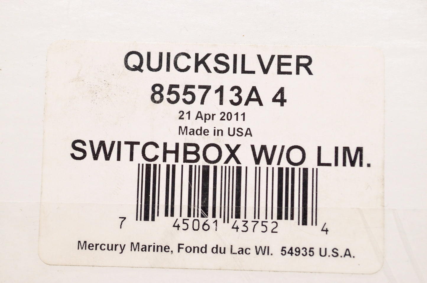New OEM Quicksilver Mercury Marine Switchbox w/o Limiter NOS
