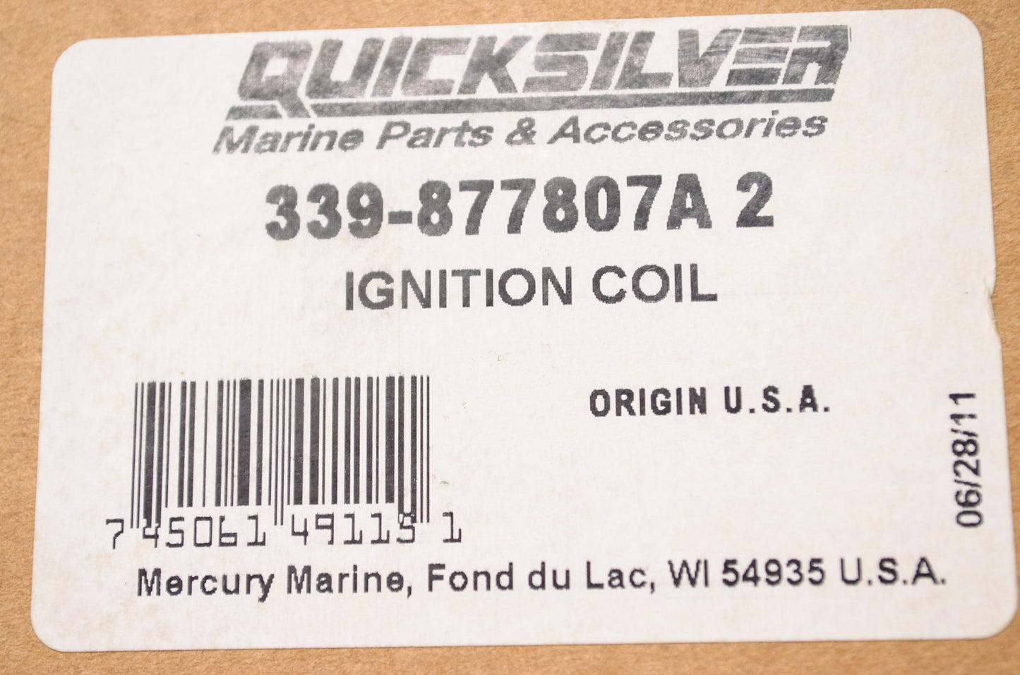 Quicksilver 339-877807A 2 Mercury Marine Ignition Coil NOS