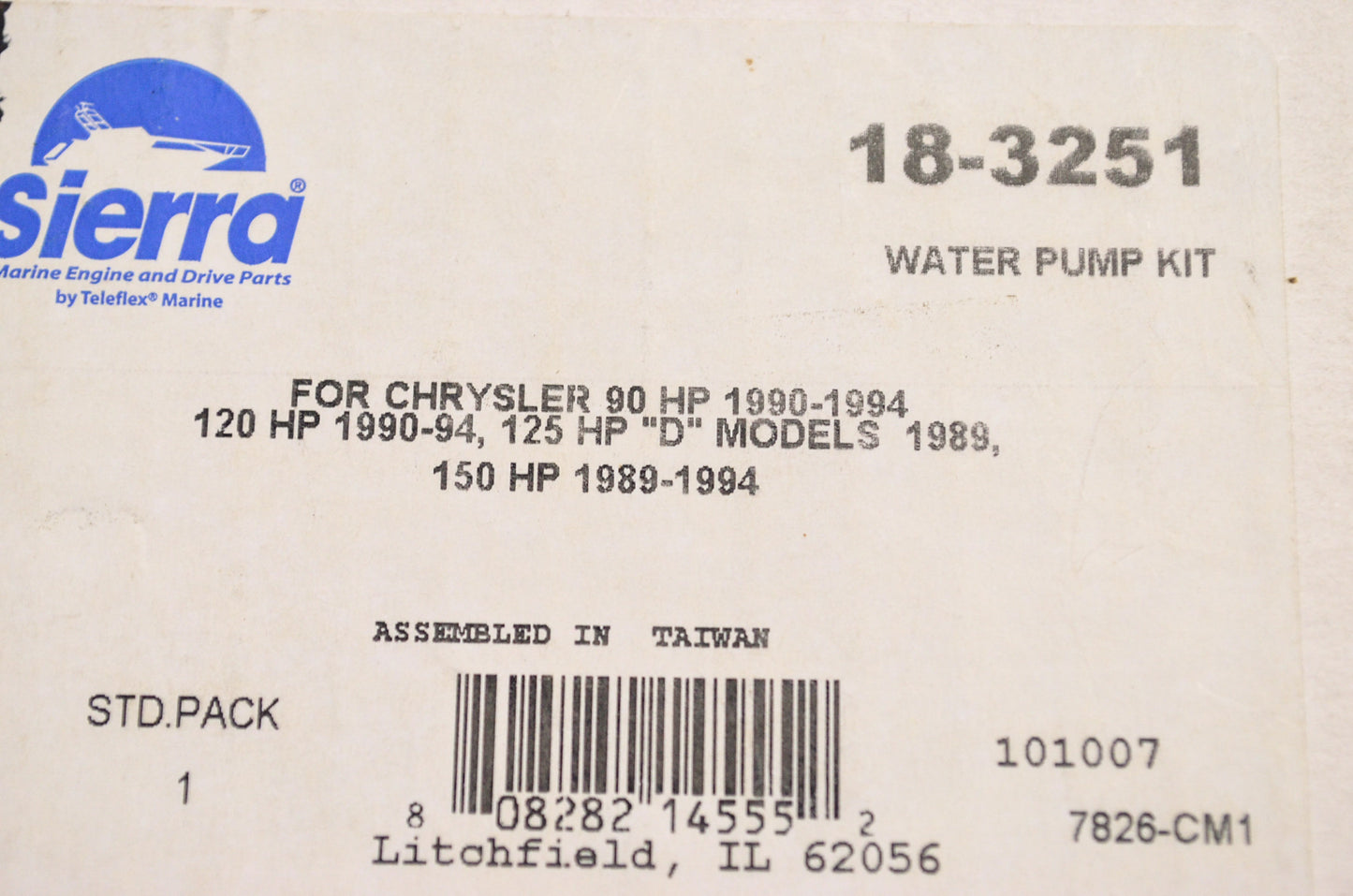 New Sierra Water Pump Kit Chrysler 90 & 120 HP '90-94 125 HP D Models '89 150 HP