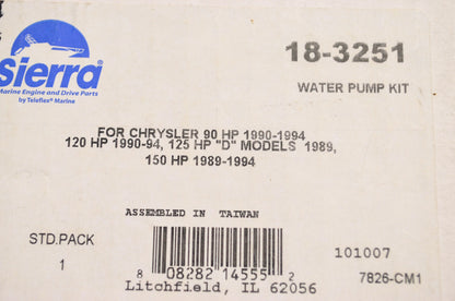 New Sierra Water Pump Kit Chrysler 90 & 120 HP '90-94 125 HP D Models '89 150 HP