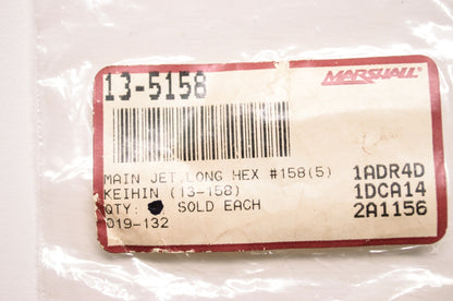 New Marshall Main Jet Long Hex #158 Keihin NOS