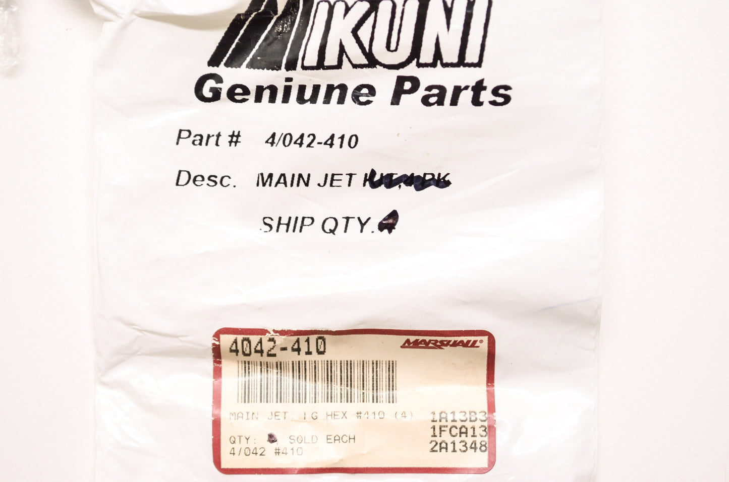 New Mikuni Main Jet LG Hex #410 NOS