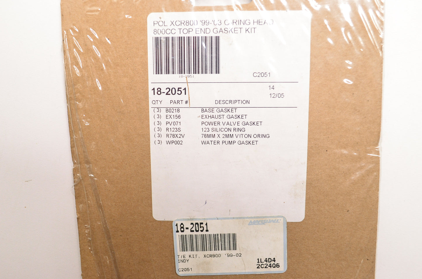Cometic 18-2051, C2051 Top End Gasket Kit XCR800 '99-03 O-Ring Head 800cc NOS