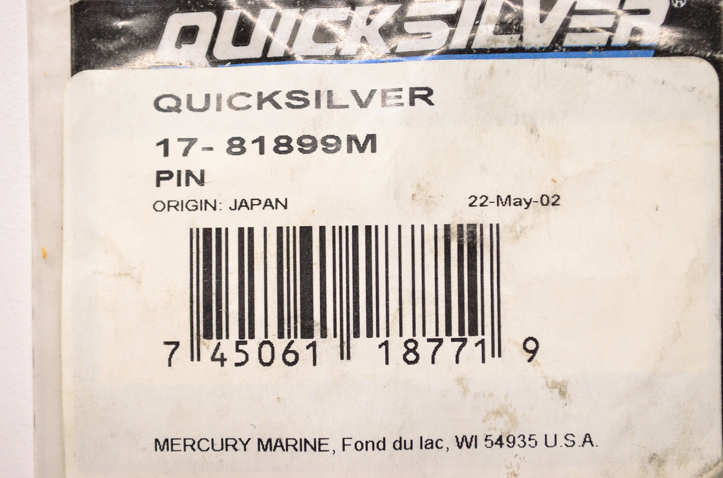 New OEM Quicksilver Mercury Marine Pin NOS