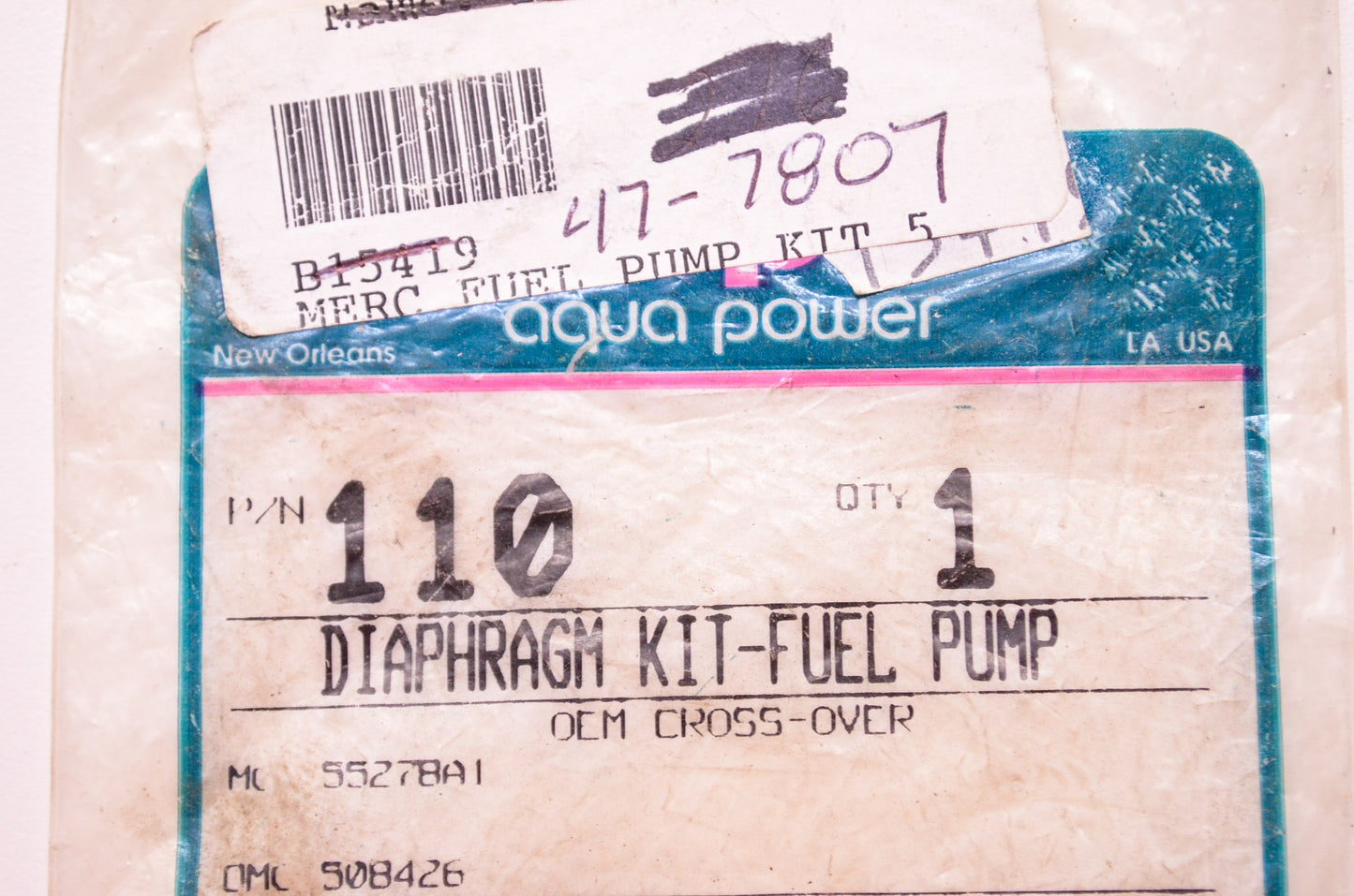 Aqua Power Fuel Pump Diaphragm Kit Mercury NOS