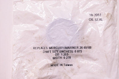 New Sierra Oil Seal Mercury Shaft Size 0.875' OD 1.253' W 0.278' NOS