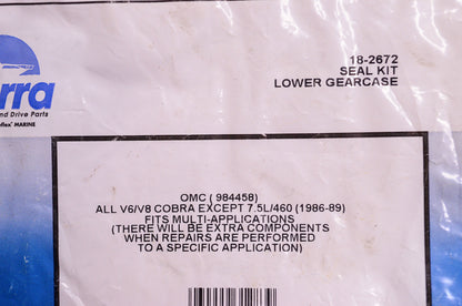 Lower Gearcase Seal Kit OMC All V8 Cobra Except 7.5L/460 '86-89 NOS