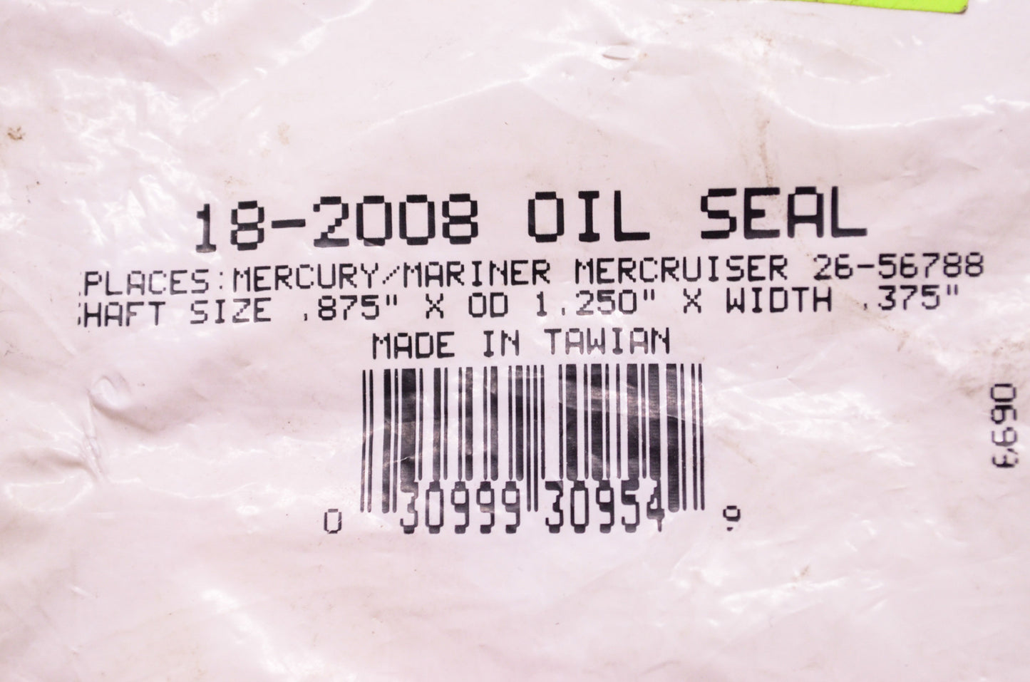New Sierra Oil Seal Mercury Shaft Size .875' x OD 1.250' x W .375' NOS