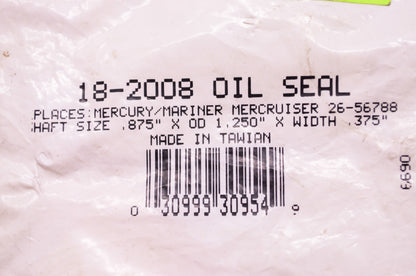 New Sierra Oil Seal Mercury Shaft Size .875' x OD 1.250' x W .375' NOS