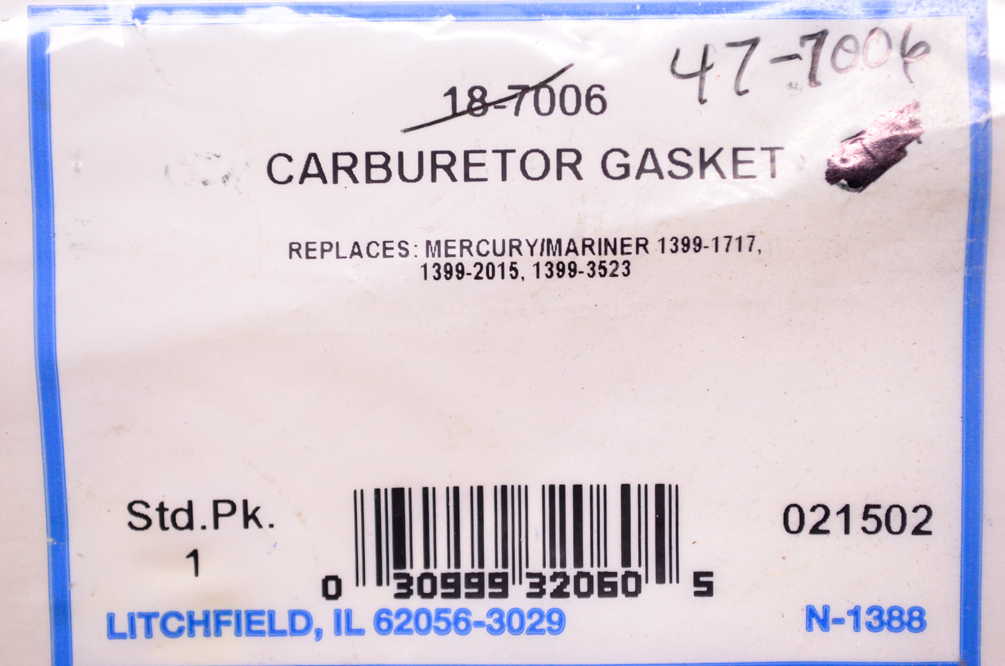 New Sierra Carburetor Gasket Kit Mercury NOS
