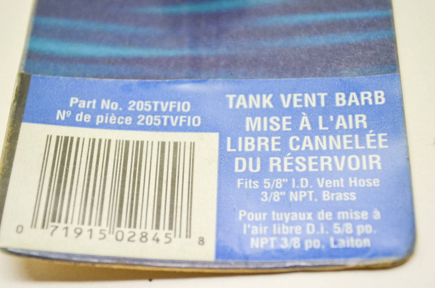 Tank Vent Barb 3/8' NPT Fits 5/8' I.D. Vent Hose NOS