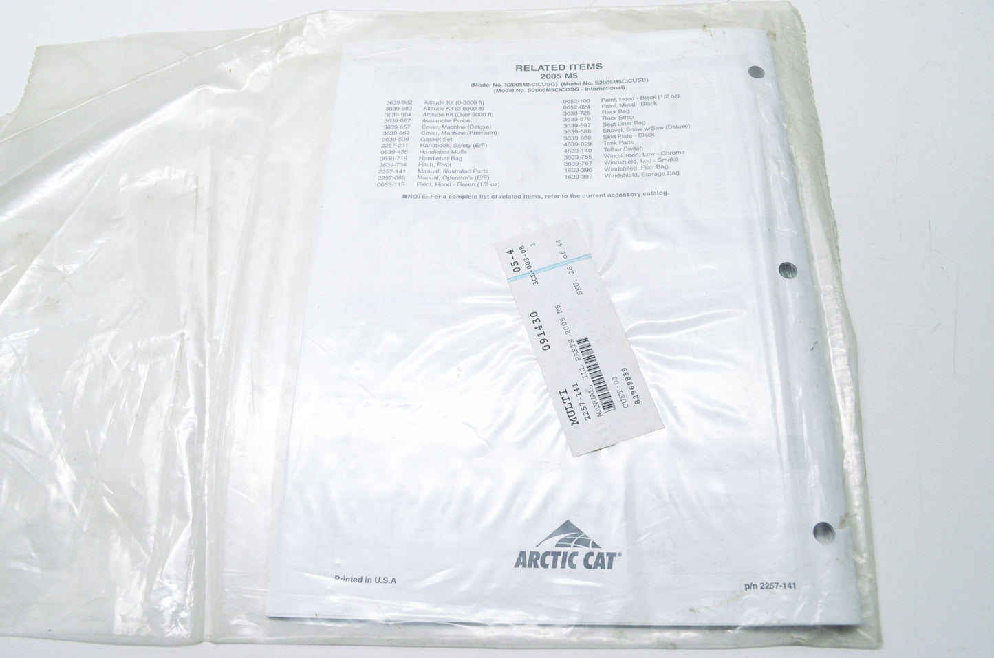 OEM Arctic Cat 2257-141 05 Illustrated Parts Manual M5 NOS