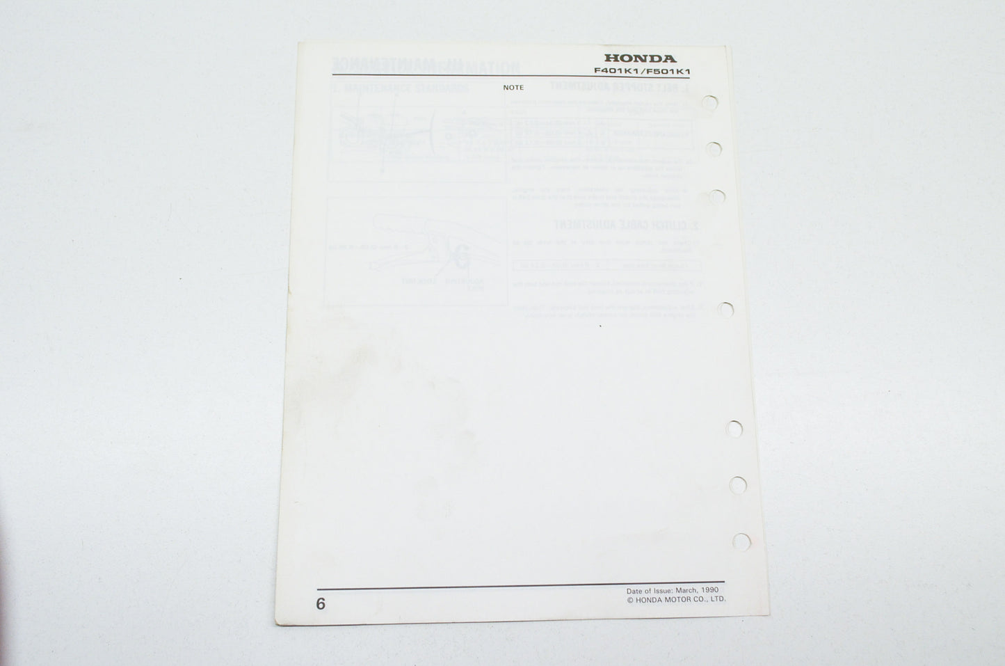 OEM Honda 6173300Z Supplement Shop Manual Tiller F401 F501