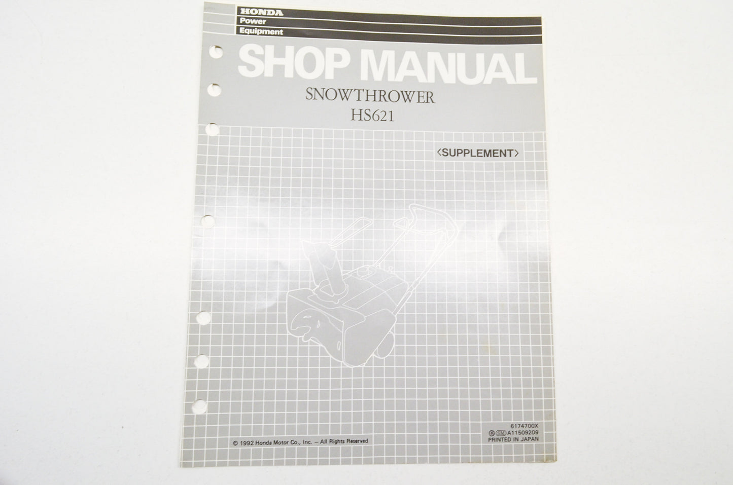 New OEM Honda Supplement Shop Manual Snowthrower HS621 NOS