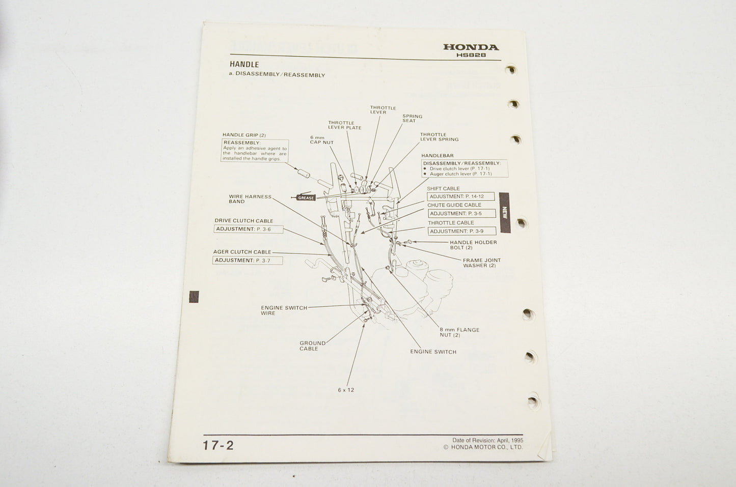 OEM Honda Supplement Shop Manual Snowblower HS624 HS828