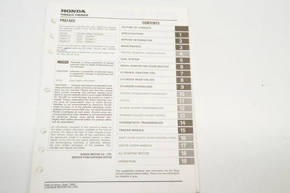 OEM Honda Supplement Shop Manual Snowblower HS624 HS828