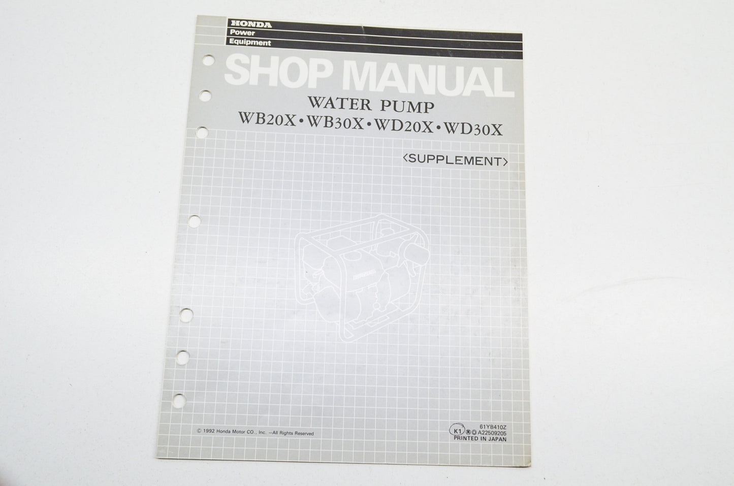 OEM Honda 61YB410Z Supplement Shop Manual Water Pump WB20X WB30X WD20X WD30X