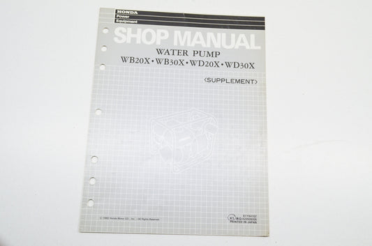 OEM Honda 61YB410Z Supplement Shop Manual Water Pump WB20X WB30X WD20X WD30X