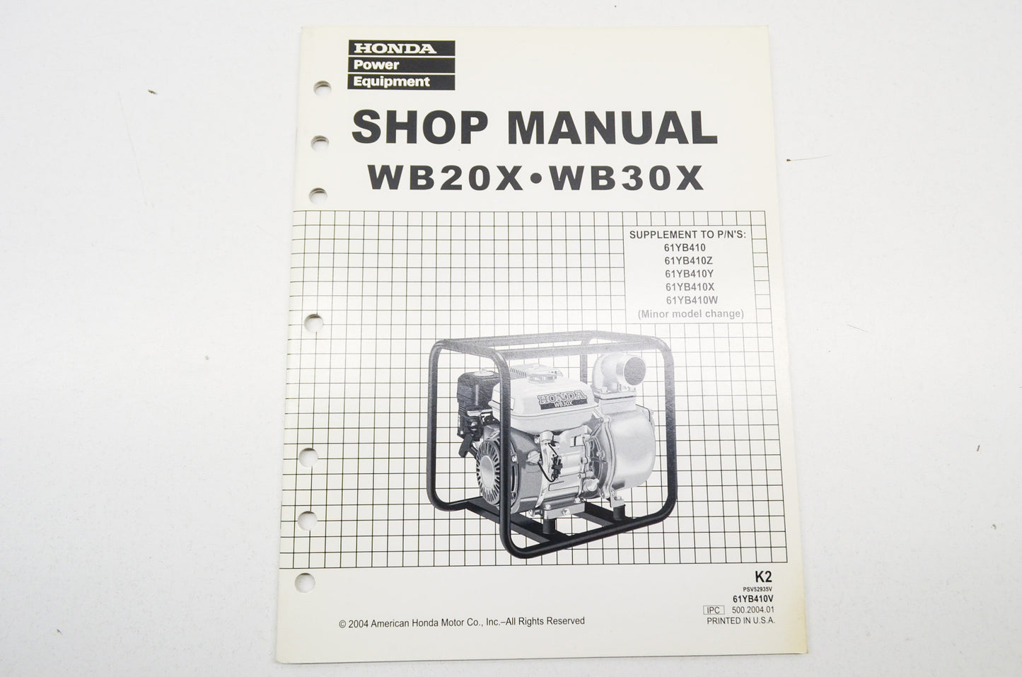 OEM Honda 61YB410V Supplement Shop Manual WB20X WB30X NOS