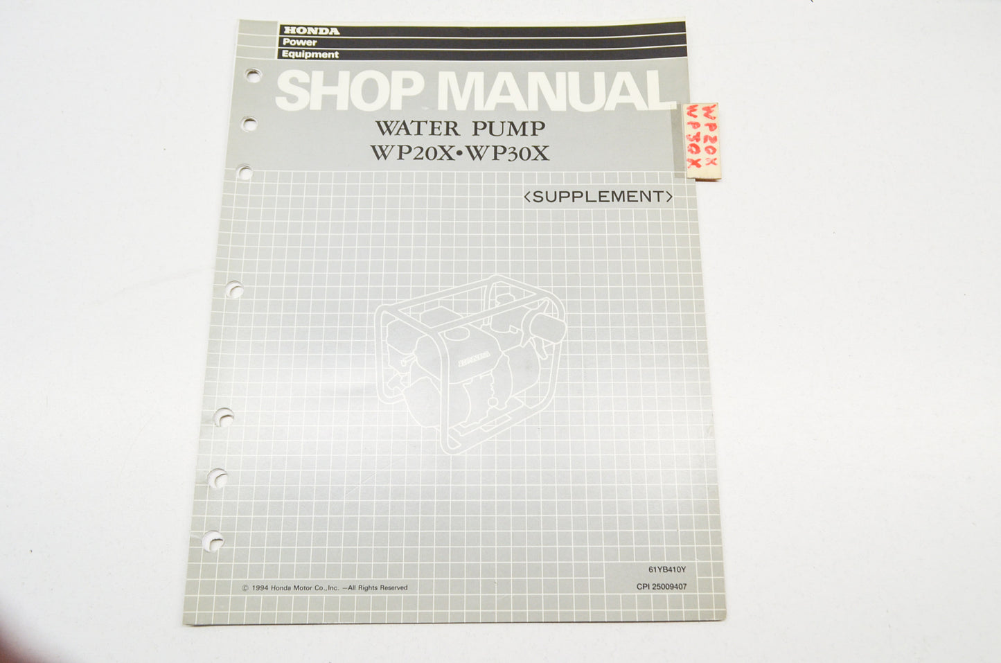 OEM Honda 61YB410Y Supplement Shop Manual Water Pump WP20X WP30X