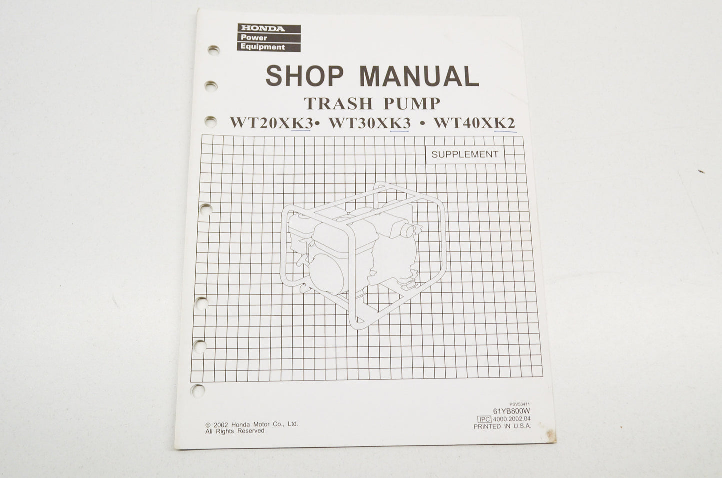 OEM Honda 61YB800W First Edition Supplement Shop Manual Trash Pump