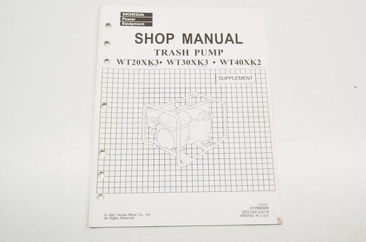 OEM Honda 61YB800W First Edition Supplement Shop Manual Trash Pump