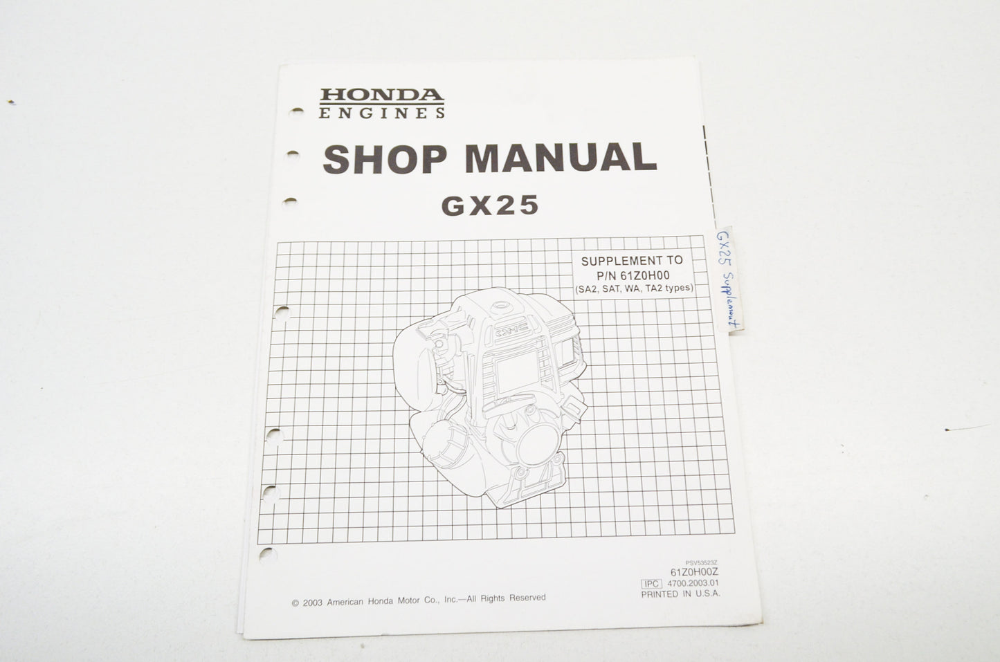 OEM Honda 61Z0H00Z Engines Shop Manual Supplement GX25