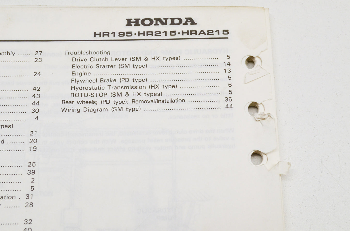 OEM Honda Shop Manual Supplement Rotary Mower HR195 HR215 HRA215