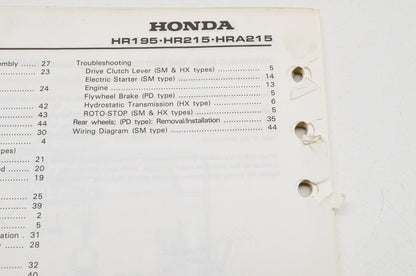 OEM Honda Shop Manual Supplement Rotary Mower HR195 HR215 HRA215