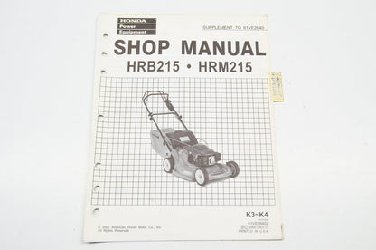 OEM Honda Shop Manual Supplement Rotary Mower HRB215 HRM215