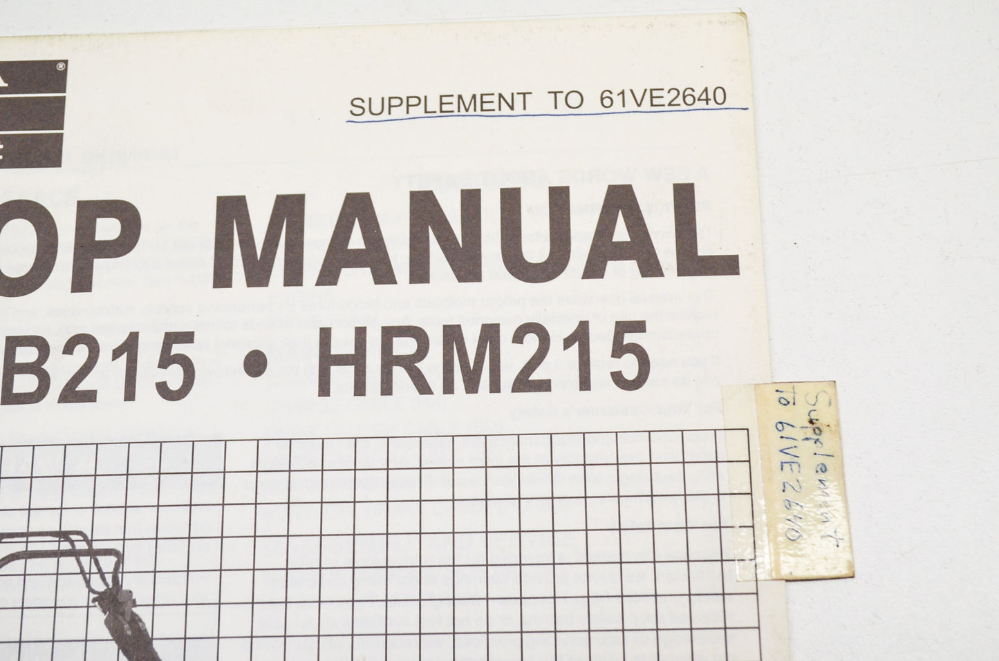 OEM Honda Shop Manual Supplement Rotary Mower HRB215 HRM215