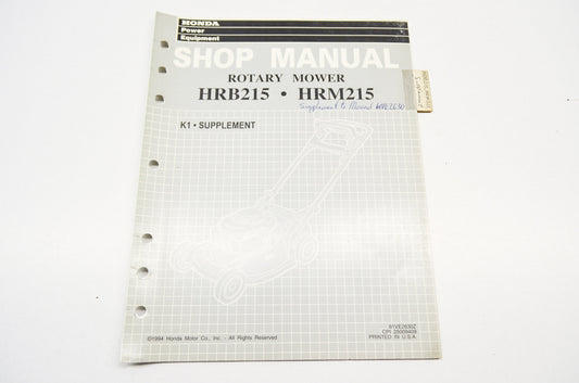 OEM Honda 61VE2630Z Shop Manual Supplement Rotary Mower HRB215 HRM215