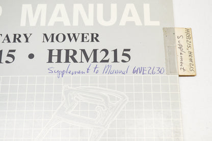 OEM Honda 61VE2630Z Shop Manual Supplement Rotary Mower HRB215 HRM215