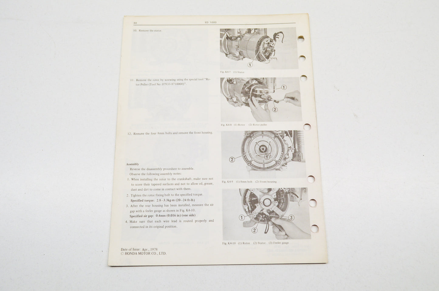OEM Honda 6287210 Shop Manual ED1000