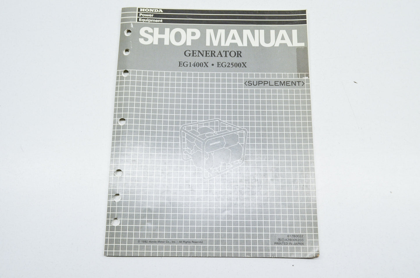 OEM Honda 61ZB002Z Shop Manual Supplement EG1400X EG2500X