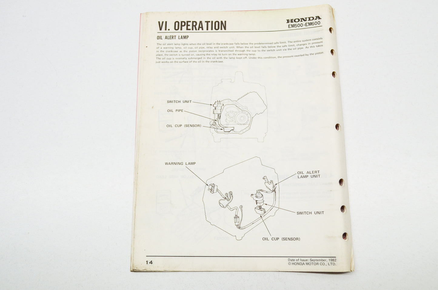 OEM Honda Shop Manual Supplement EM500K1 EM600