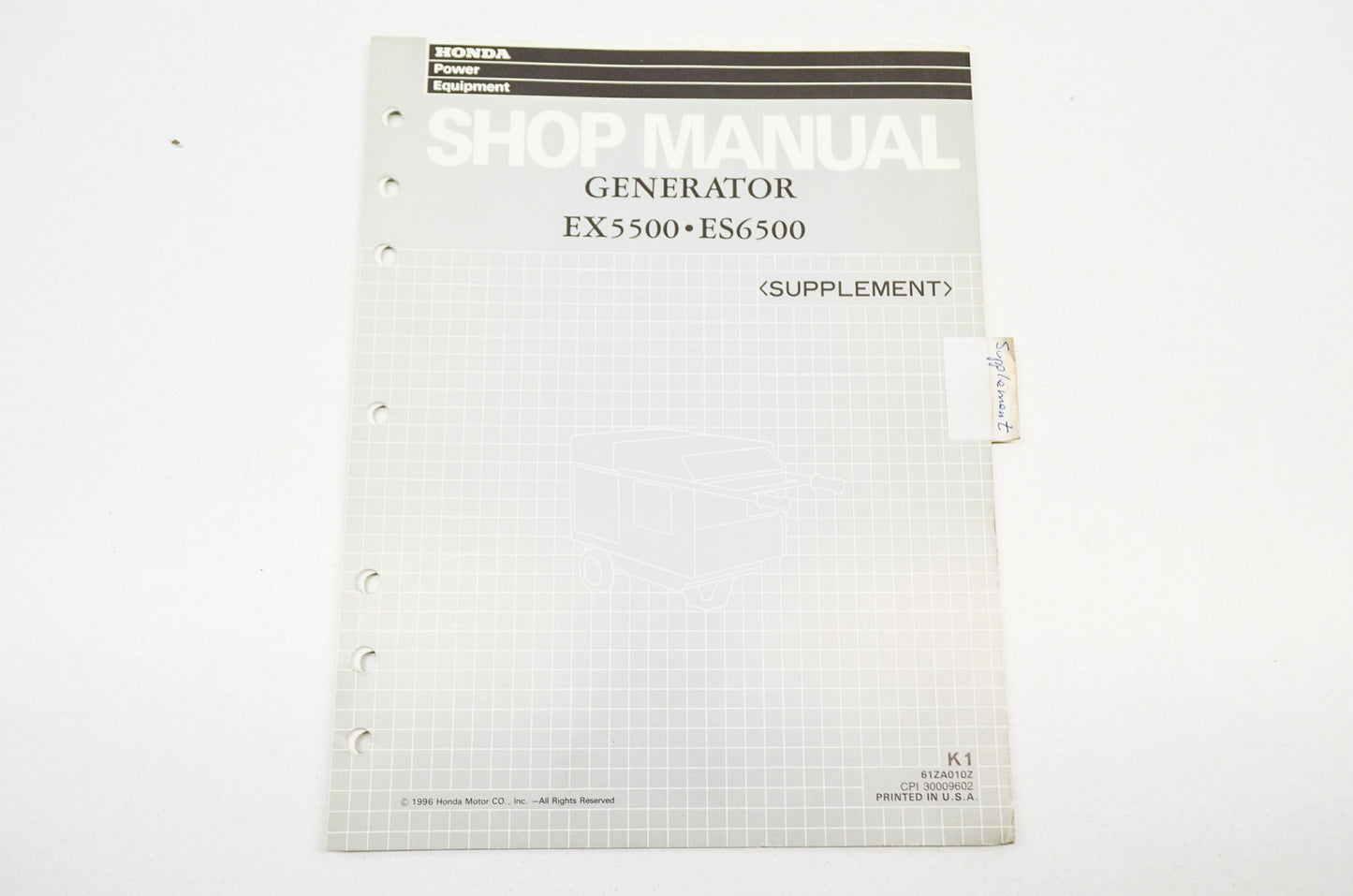 OEM Honda Shop Manual Supplement EX5500 ES6500