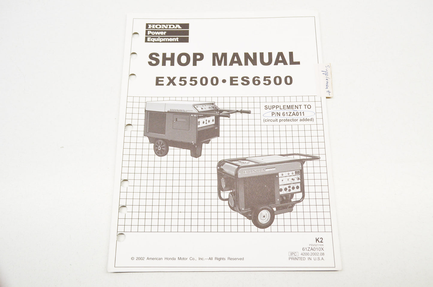 OEM Honda Shop Manual Supplement EX5500 ES6500