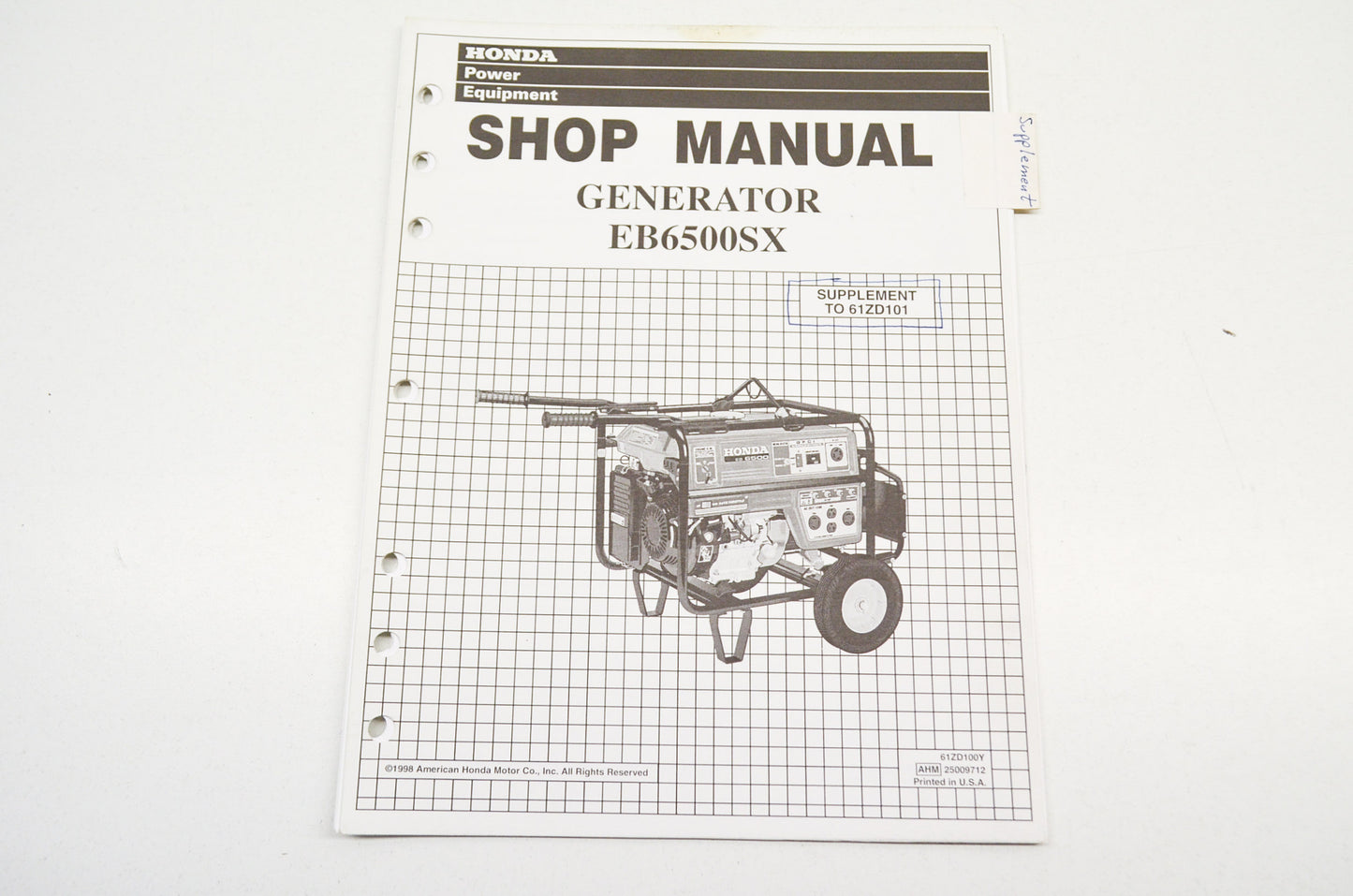 OEM Honda Shop Manual Supplement Generator EB6500SX