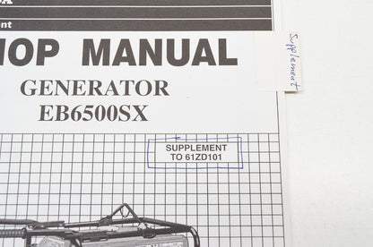 OEM Honda Shop Manual Supplement Generator EB6500SX