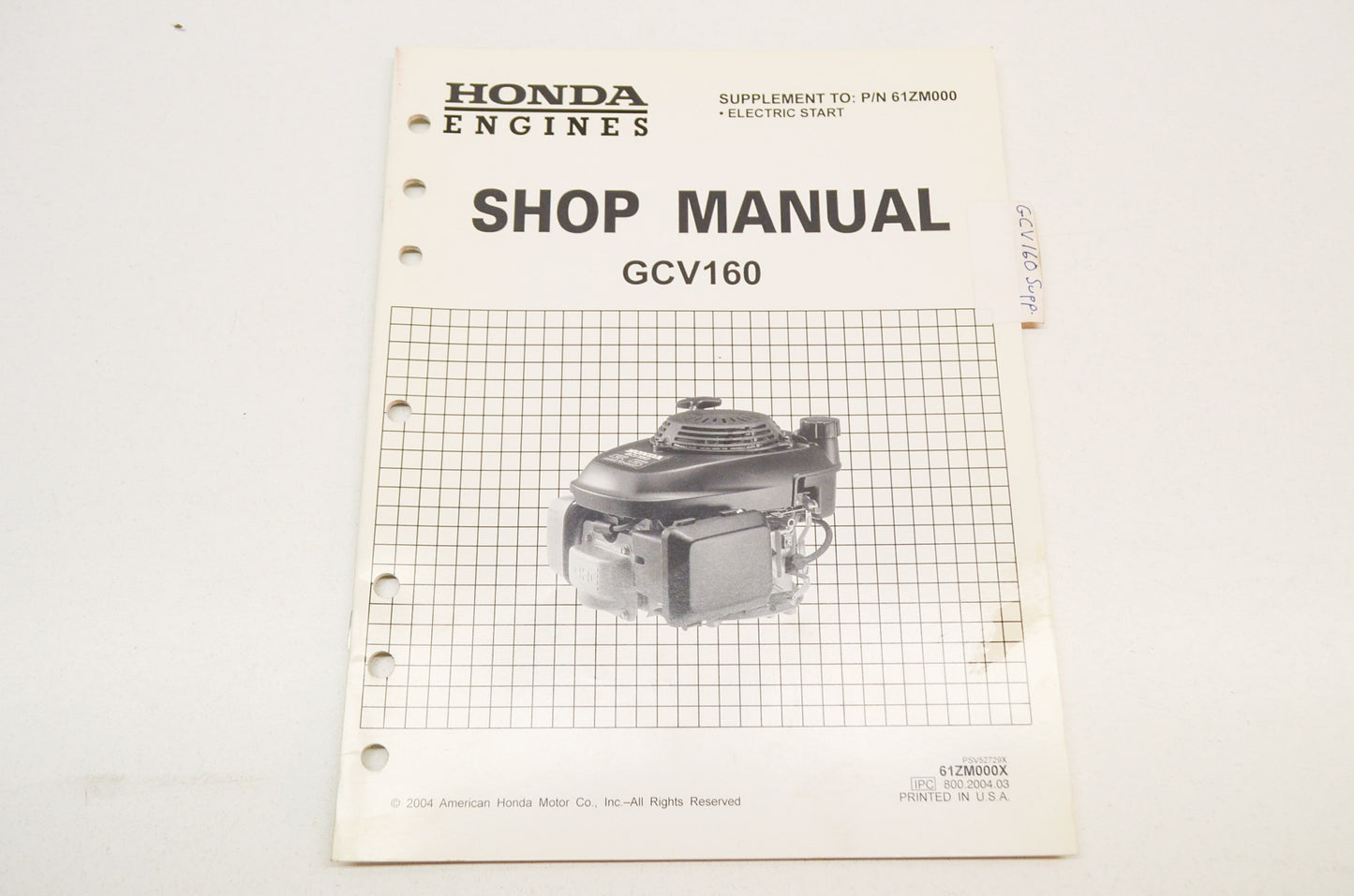 OEM Honda Shop Manual Supplement GCV160