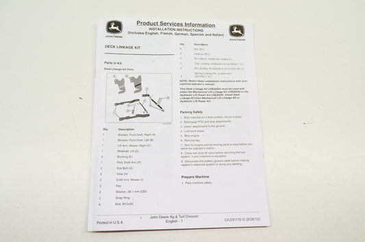OEM John Deere Installation Instructions Deck Linkage Kit
