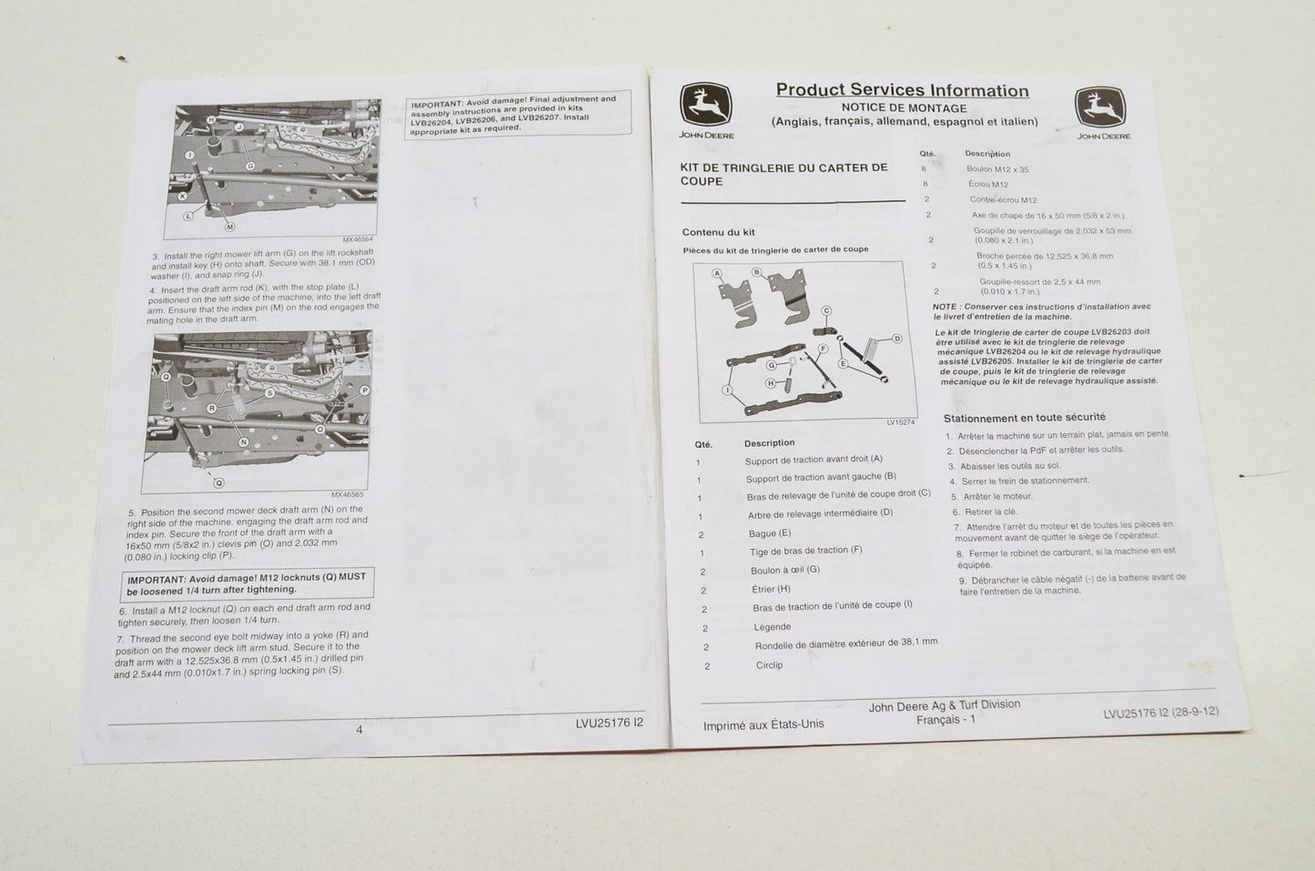 OEM John Deere Installation Instructions Deck Linkage Kit