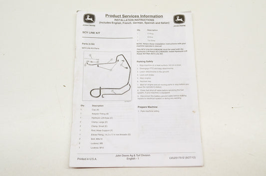 OEM John Deere Installation Instructions SCV Line Kit