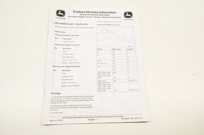 OEM John Deere Installation Instructions HP Power Flow Shute Kits