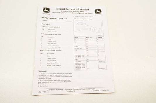 OEM John Deere Installation Instructions HP Power Flow Shute Kits