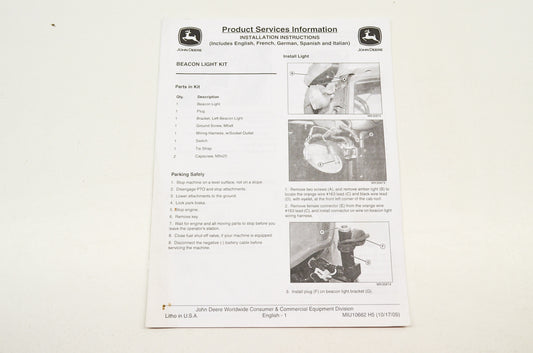 OEM John Deere Installation Instructions Beacon Light Kit
