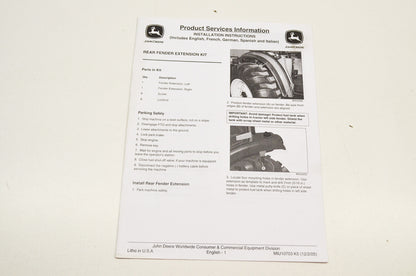 OEM John Deere Installation Instructions Rear Fender Extension Kit
